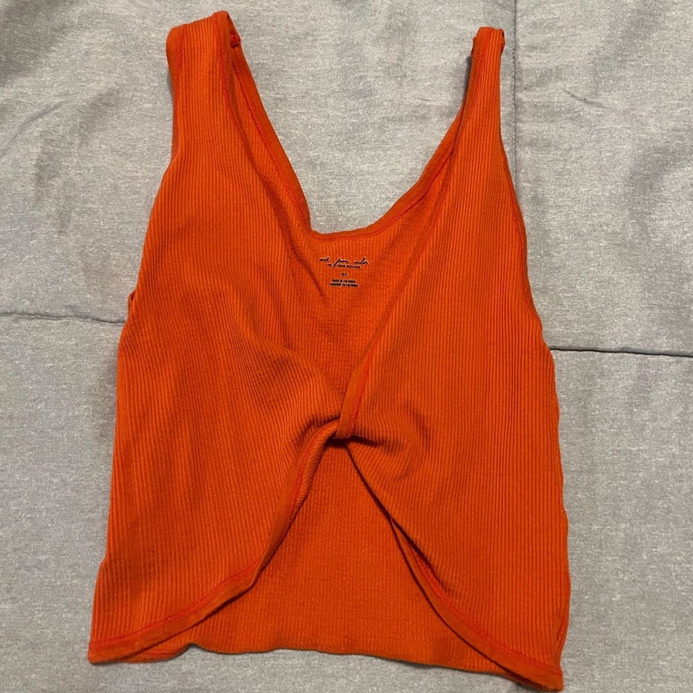 Urban Outfitters Orange Twist-Front Ribbed Crop Tank